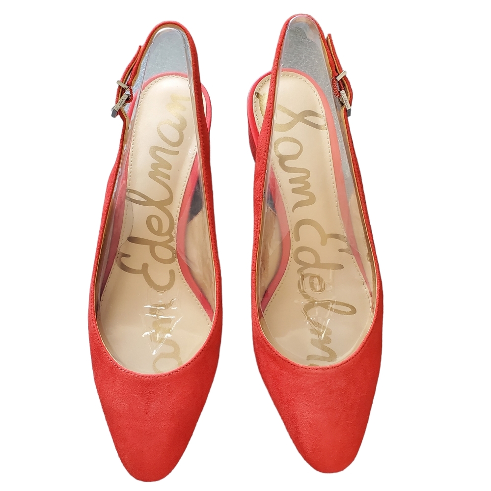 Sam Edelman blood orange suede sling back 2" chunky heels. Size 10M